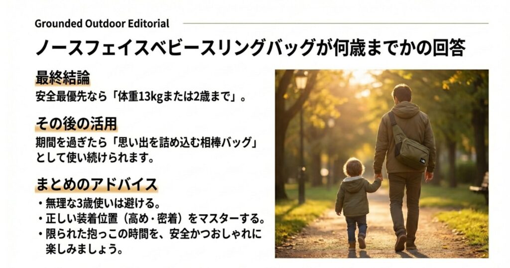 ノースフェイスのベビースリングバッグは何歳まで 